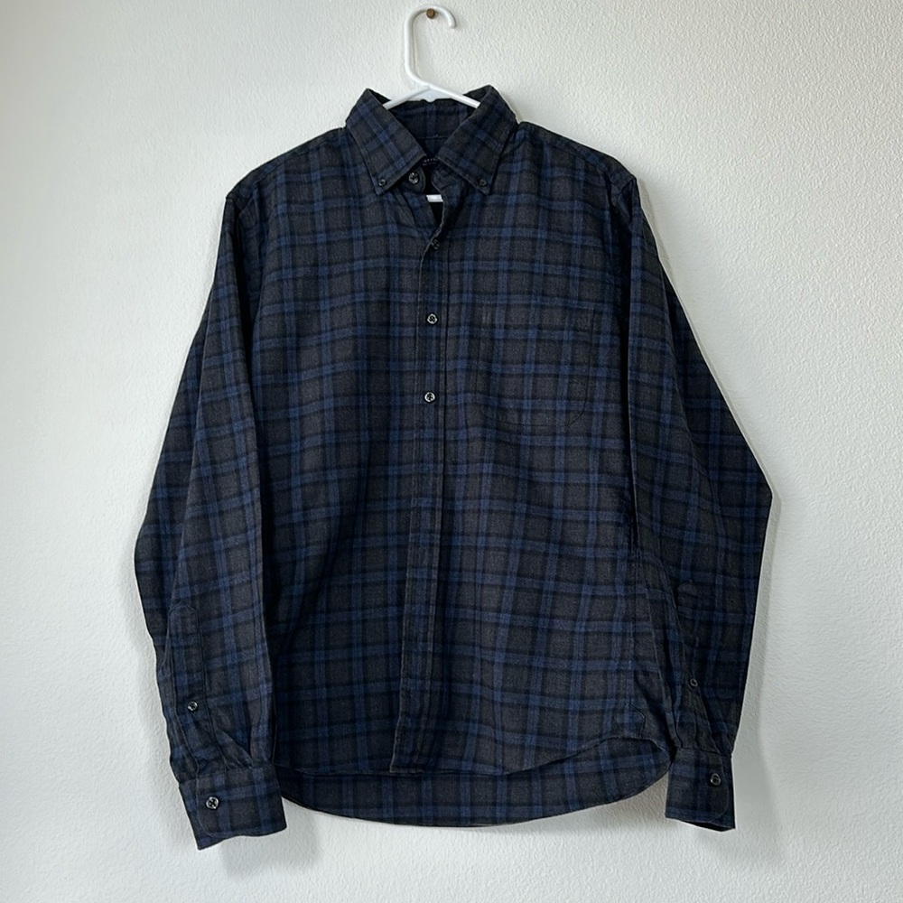 Proper Cloth Flannel Shirt, Grey/Blue Plaid, Size M